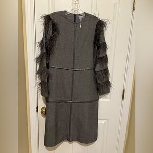 Madison Charcoal Long Sleeve Dress with Feather Details